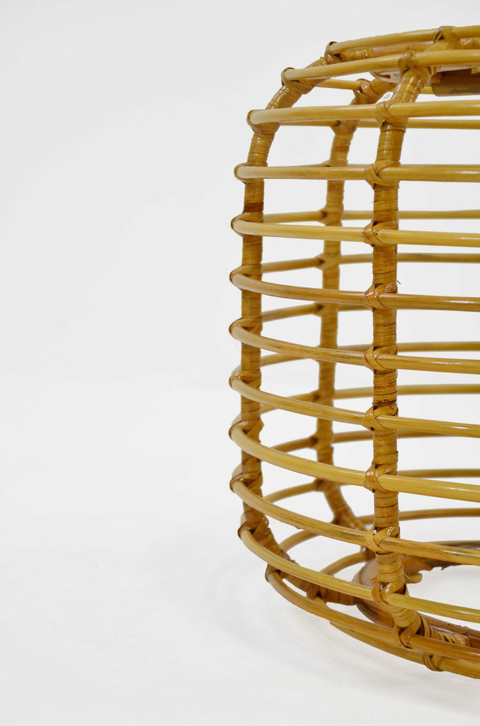 A small detail of a rattan bamboo tea table 